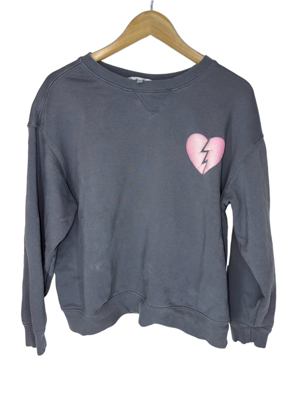 Wildfox Women's Gray Pullover Sweatshirt with Pink Broken Heart Graphic